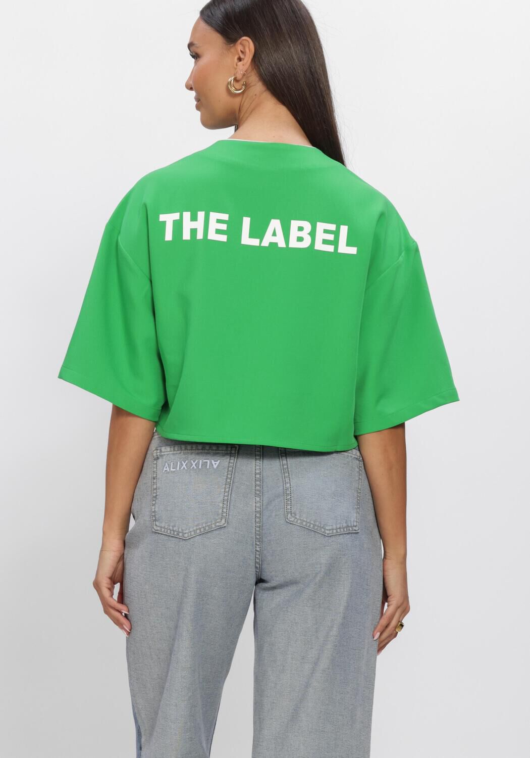 Gr&uuml;ne ALIX THE LABEL Tops & T-shirts LADIES WOVEN CROPPED BASEBALL SHIRT - large