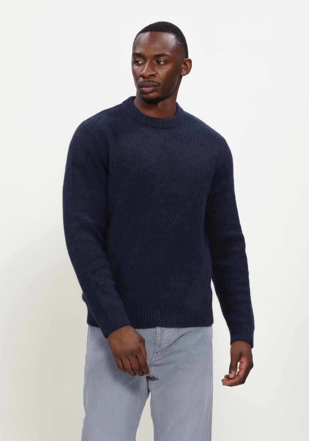 Dunkelblau SELECTED MEN Pullover SLMRAI LS KNIT WAFFLE CREW NECK - large
