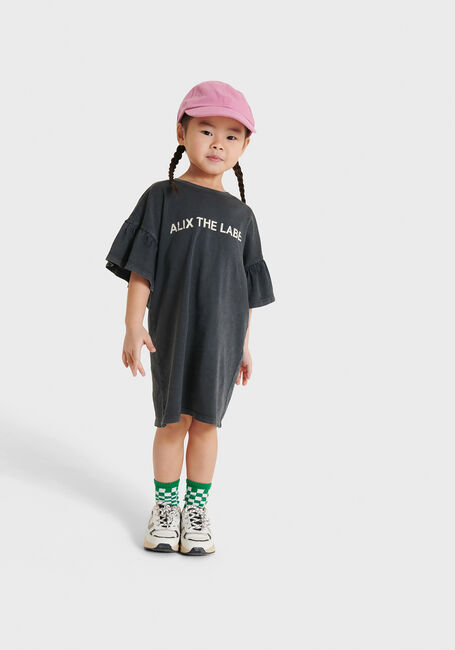 Dunkelgrau ALIX MINI Minikleid KIDS KNITTED RUFFLE SLEEVE DRESS - large