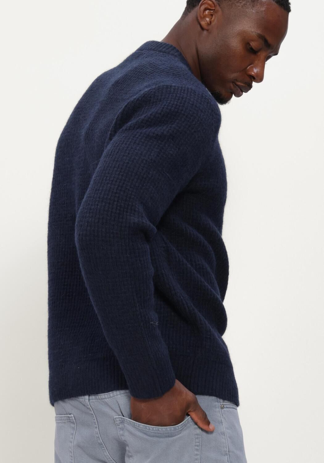 Dunkelblau SELECTED MEN Pullover SLMRAI LS KNIT WAFFLE CREW NECK - large