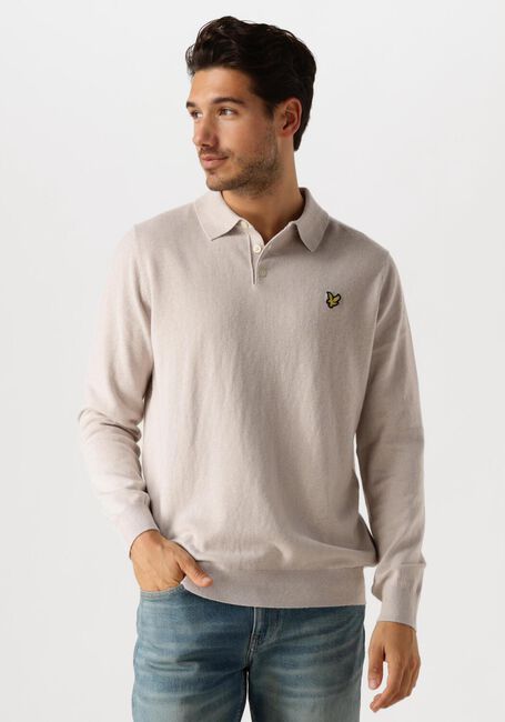 Beige LYLE & SCOTT Pullover COTTON MERINO LONG SLEEVE KNITTED POLO - large