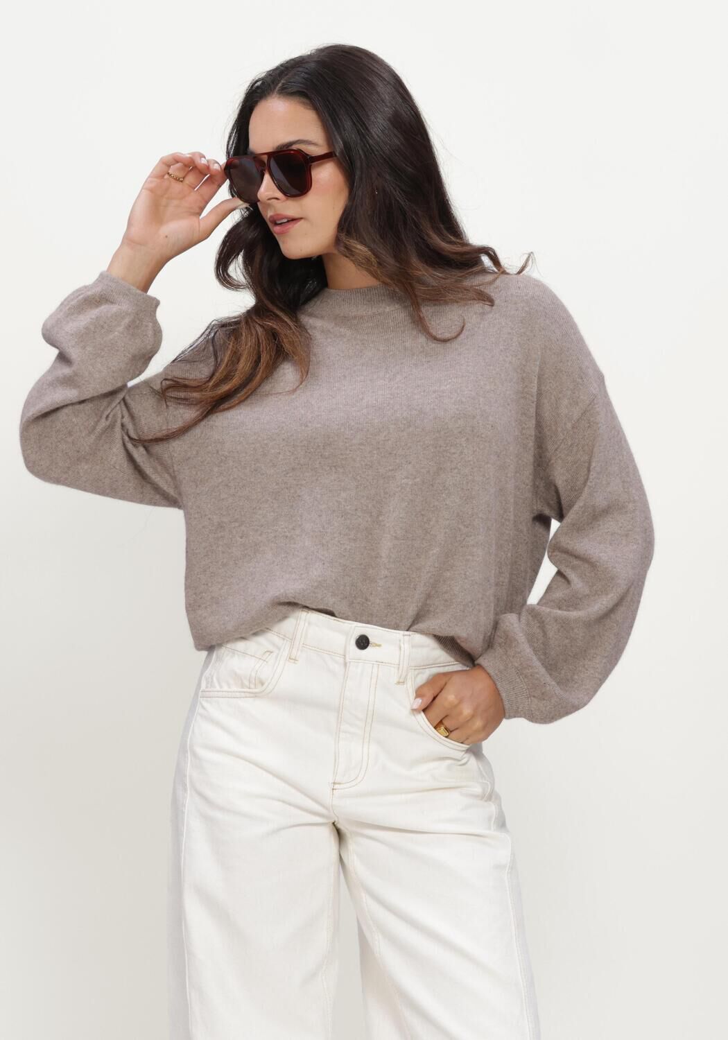 Taupe TWNS Pullover LONG PUFFED SLEEVES ROUND NECK JUMPER - large