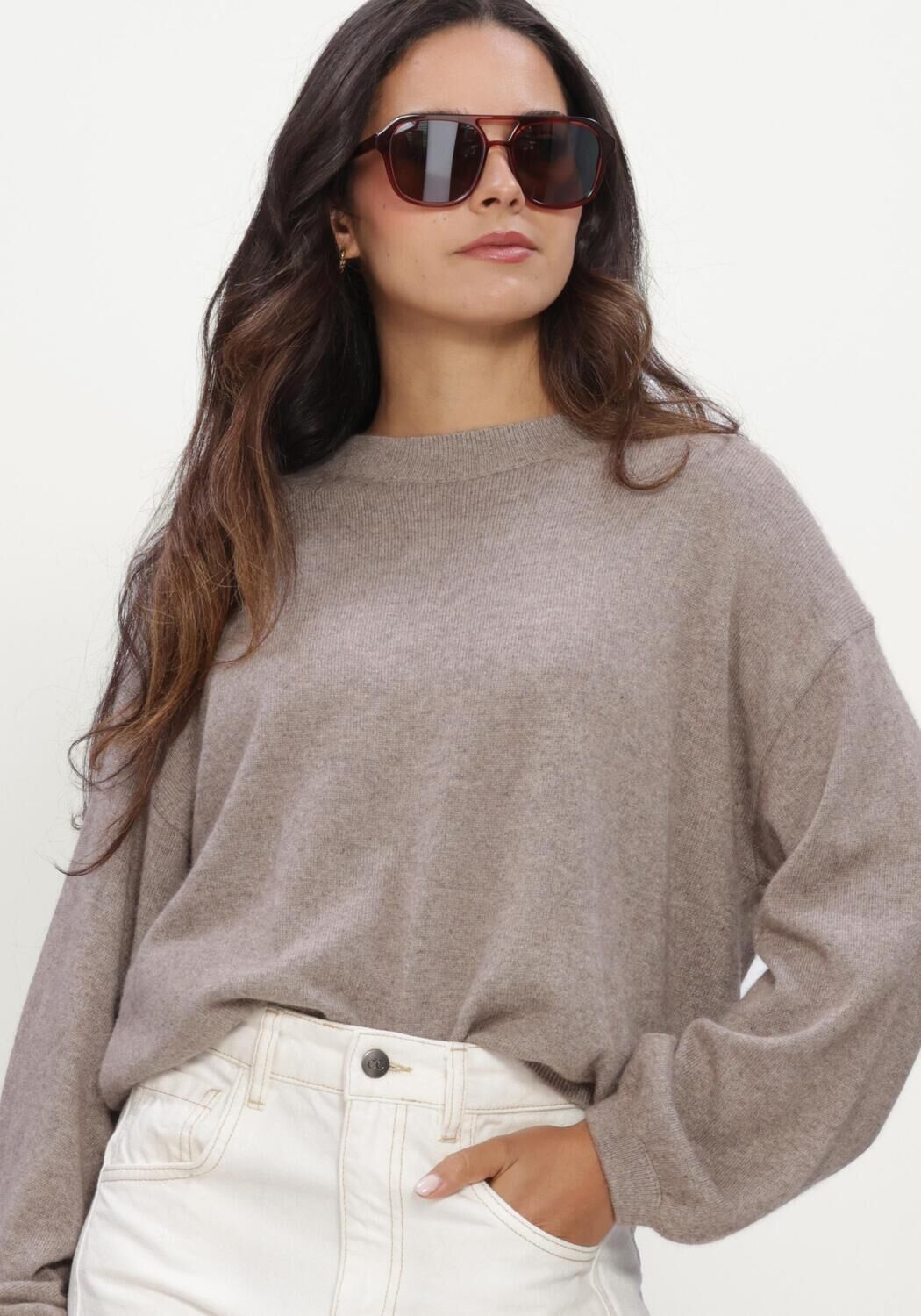 Taupe TWNS Pullover LONG PUFFED SLEEVES ROUND NECK JUMPER - large