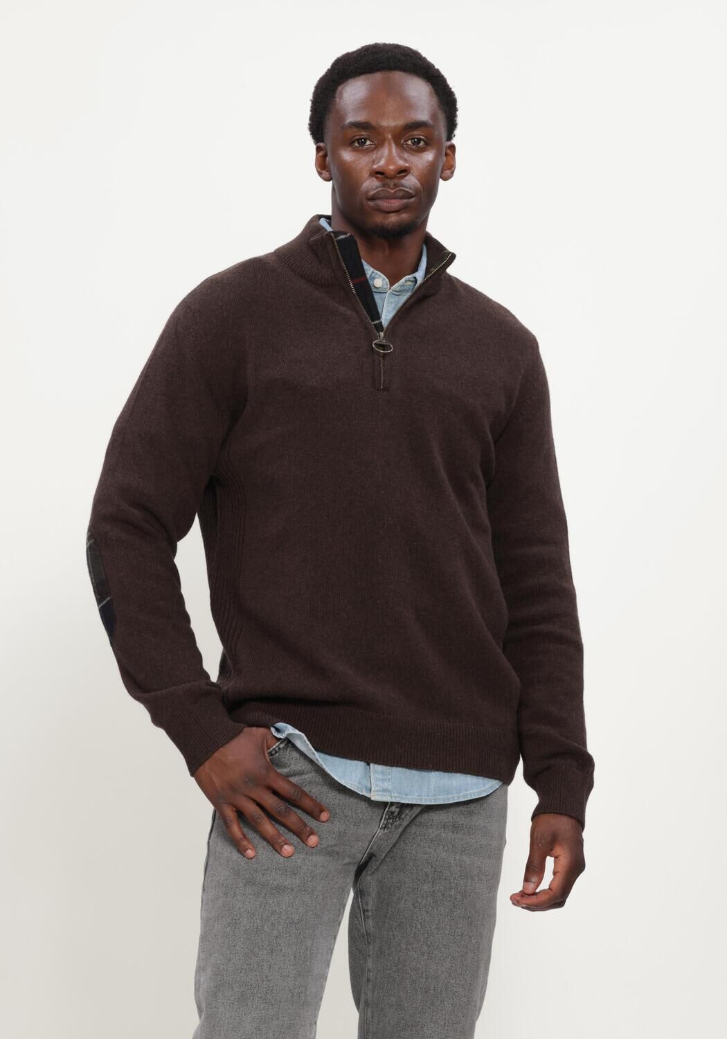 Braune BARBOUR Pullover HOLDEN HALF ZIP KNITTED JUMPER KNITWEAR - large