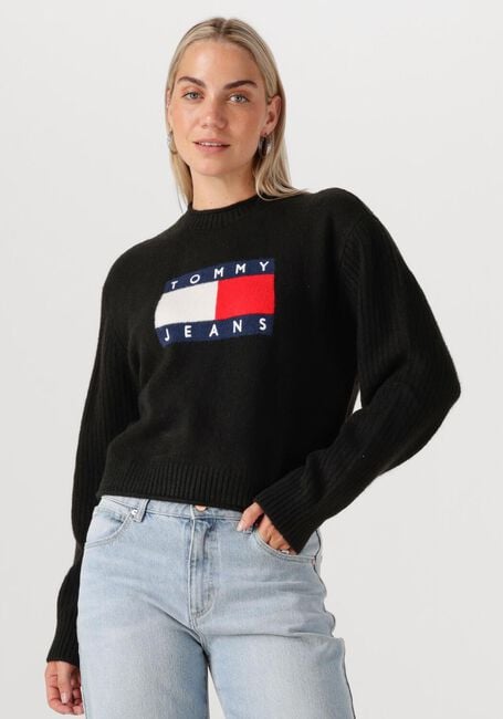 Schwarze TOMMY JEANS Sweatshirt TJW MELANGE FLAG SWEATER RIB EXT - large