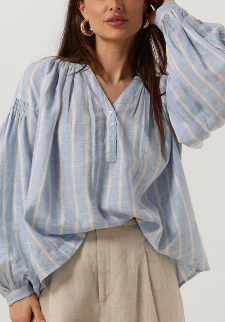 Hellblau MOS MOSH Blusen SAFI STRIPED LINEN SHIRT - large