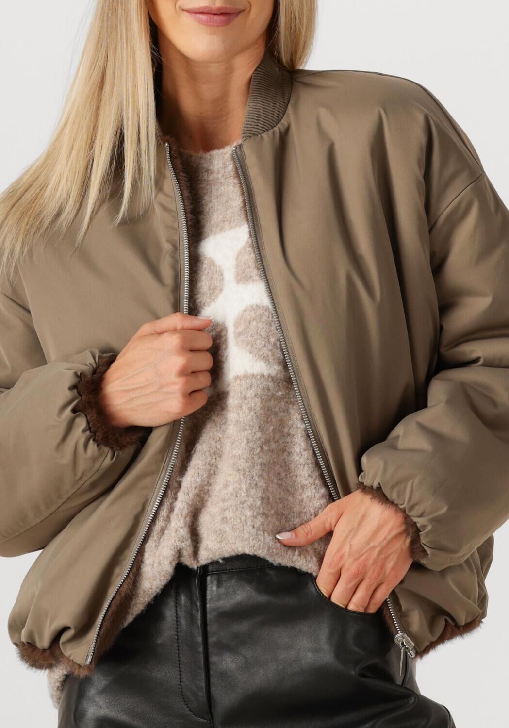 Braune STUDIO AR Fake-Fur-Jack ETTA - large