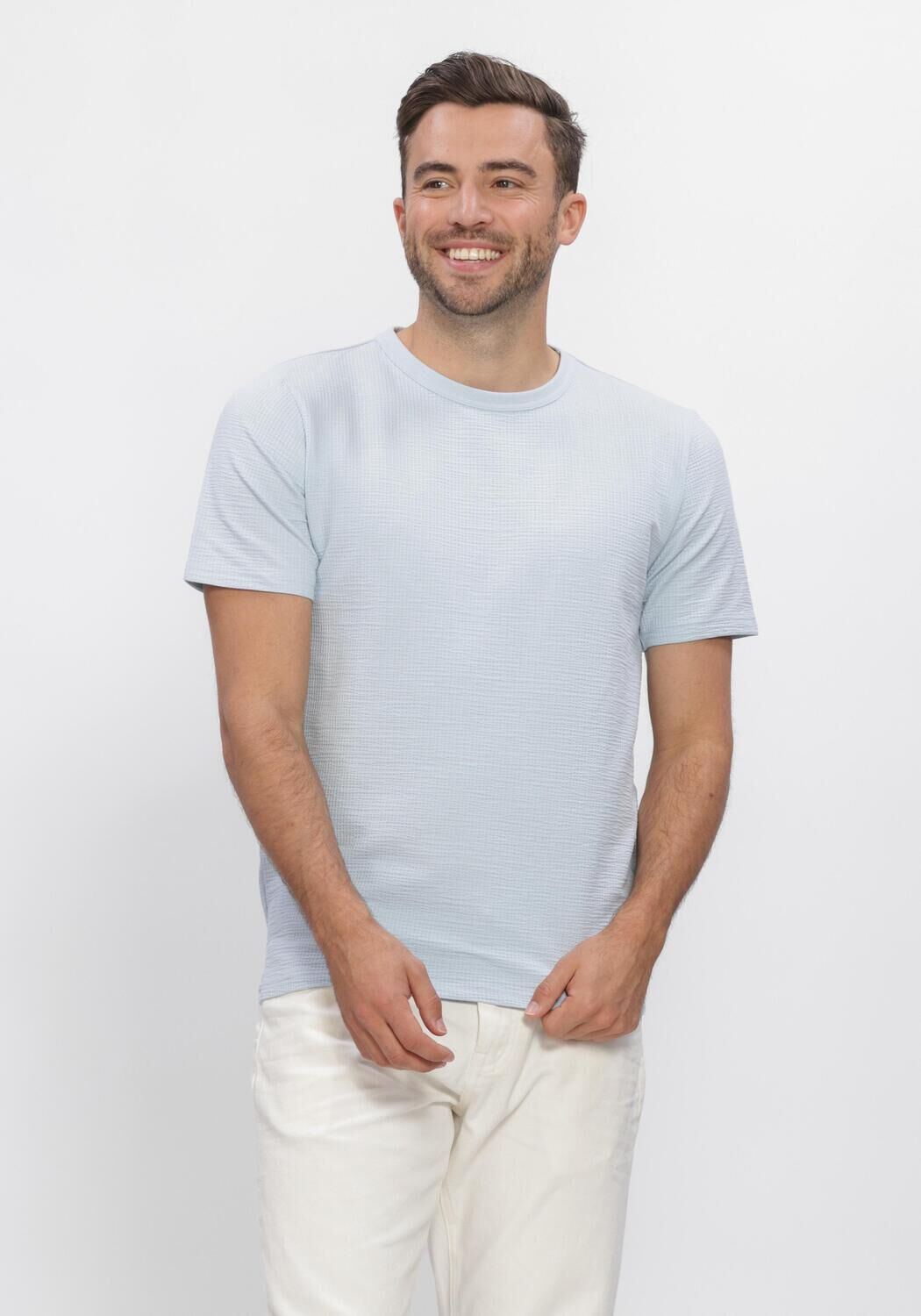 Blaue SELECTED MEN Polos & T-Shirts SLHSANDER SEERSUCKER SS O-NECK  TEE - large