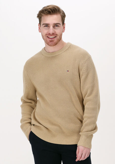 Camelfarbene TOMMY HILFIGER Pullover RIB TEXTURE CREW NECK - large