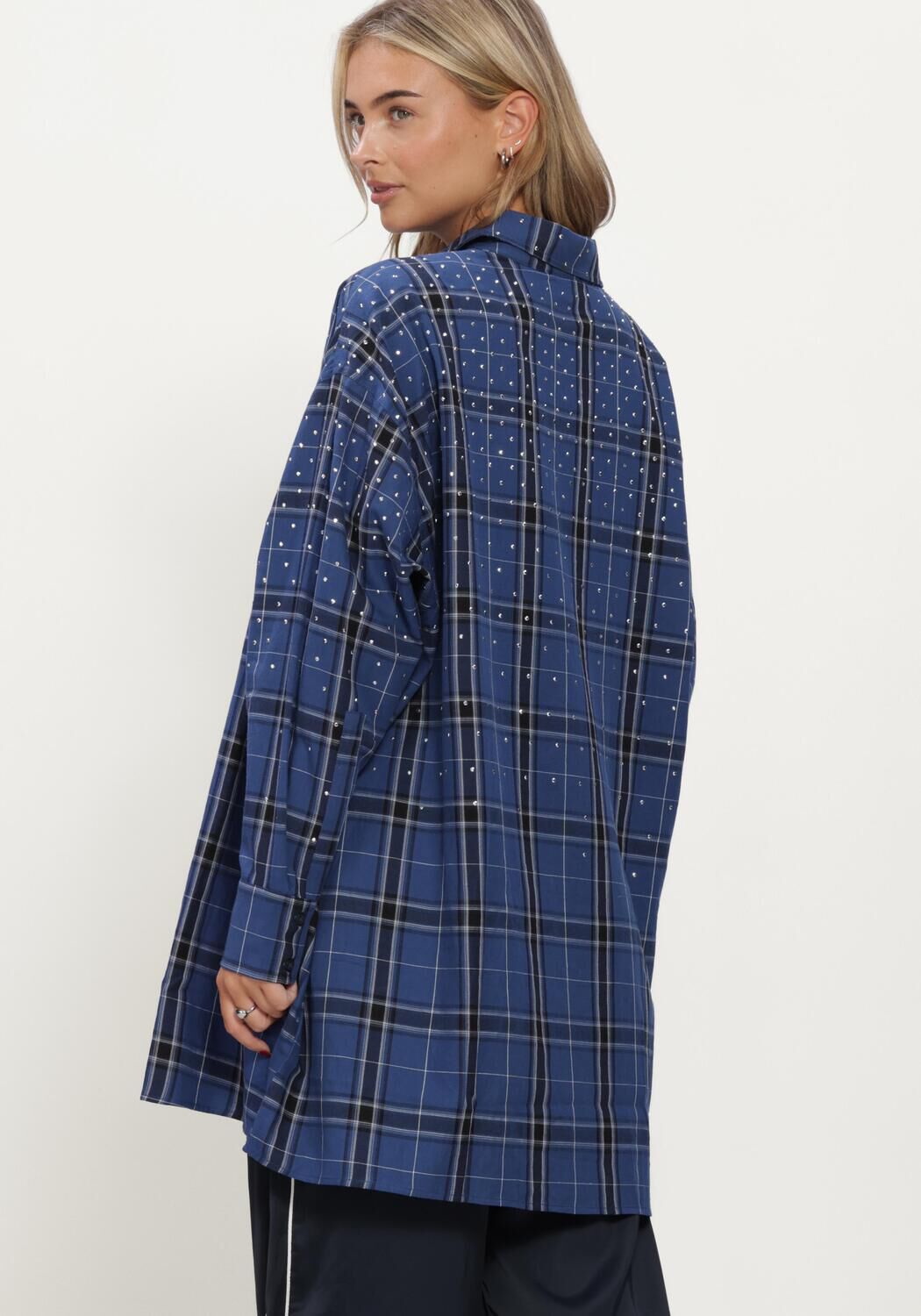 Dunkelblau ALIX THE LABEL Blusen LADIES WOVEN STUDDED CHECK BLOUSE DRESS - large