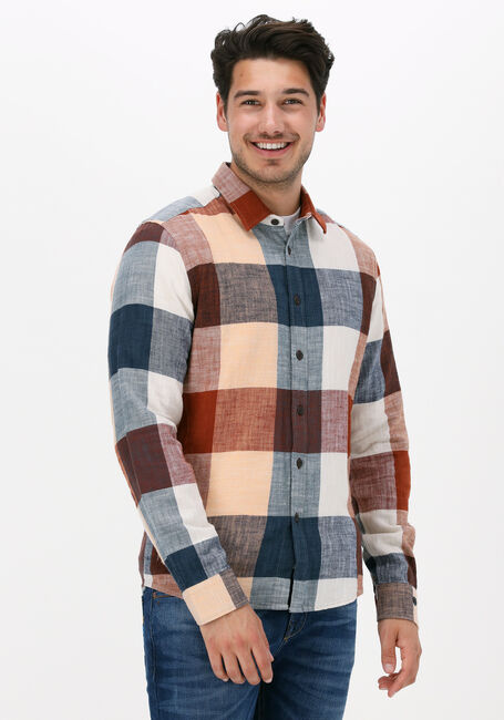 Braune CAST IRON Casual-Oberhemd LONG SLEEVE SHIRT BOLD CHECK SLUB COTTON - large
