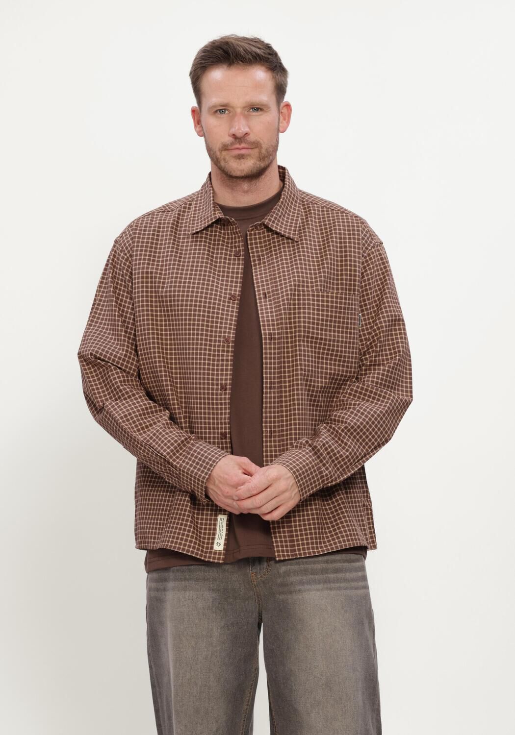 Braune WOODBIRD Casual-Oberhemd WBBUZO MAN CHECK SHIRT - large