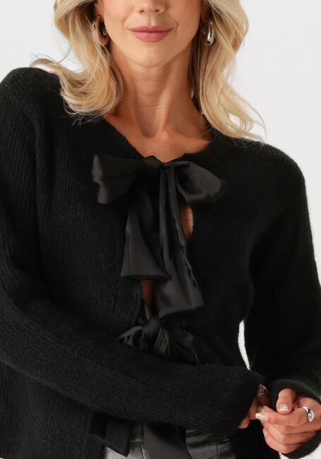 Schwarze OBJECT Strickjacke OBJPARVI SATEEN BOW KNIT CARDIGAN - large