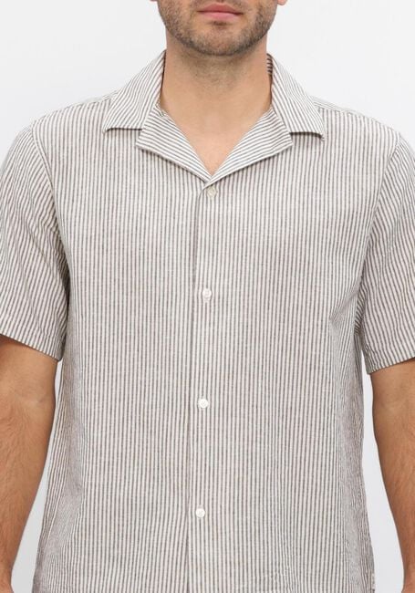 Braune LES DEUX Casual-Oberhemd LUKAS STRIPE COTTON LINEN SS SHIRT - large