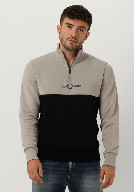 Schwarze FRED PERRY Sweatshirt EMBROIDERED HALF ZIP SWEAT - large