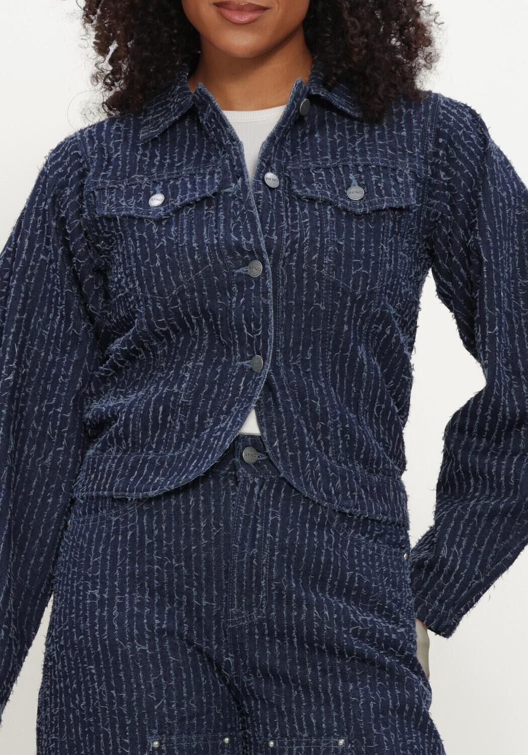 Blaue REFINED DEPARTMENT Jeansjacke LADIES WOVEN STRUCTURE DENIM JACKET AYLA - large