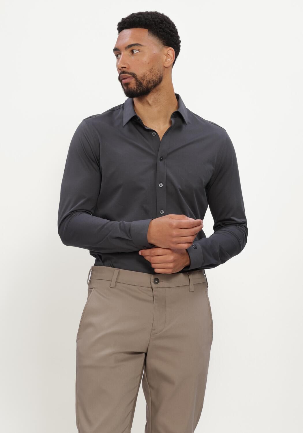 Dunkelgrau CAST IRON Casual-Oberhemd LONG SLEEVE SHIRT TECH FINE JERSEY - large