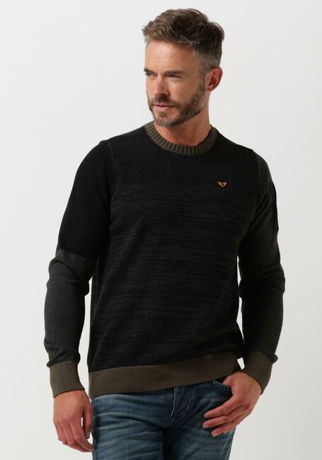 Schwarze PME LEGEND Pullover LONG SLEEVE R-NECK COLORBLOCK MIXED YARNS - large