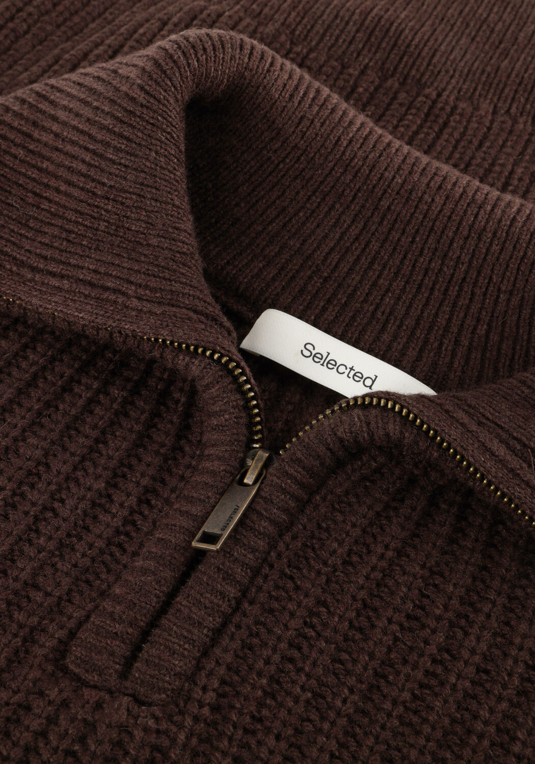 Braune SELECTED MEN Pullover SLHLAND LS KNIT HALF ZIP - large