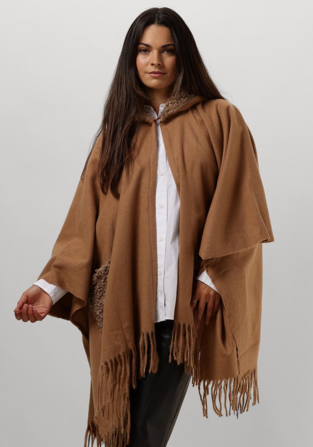 Camelfarbene LIU JO Strickjacke FAKE FUR CLOACK - large