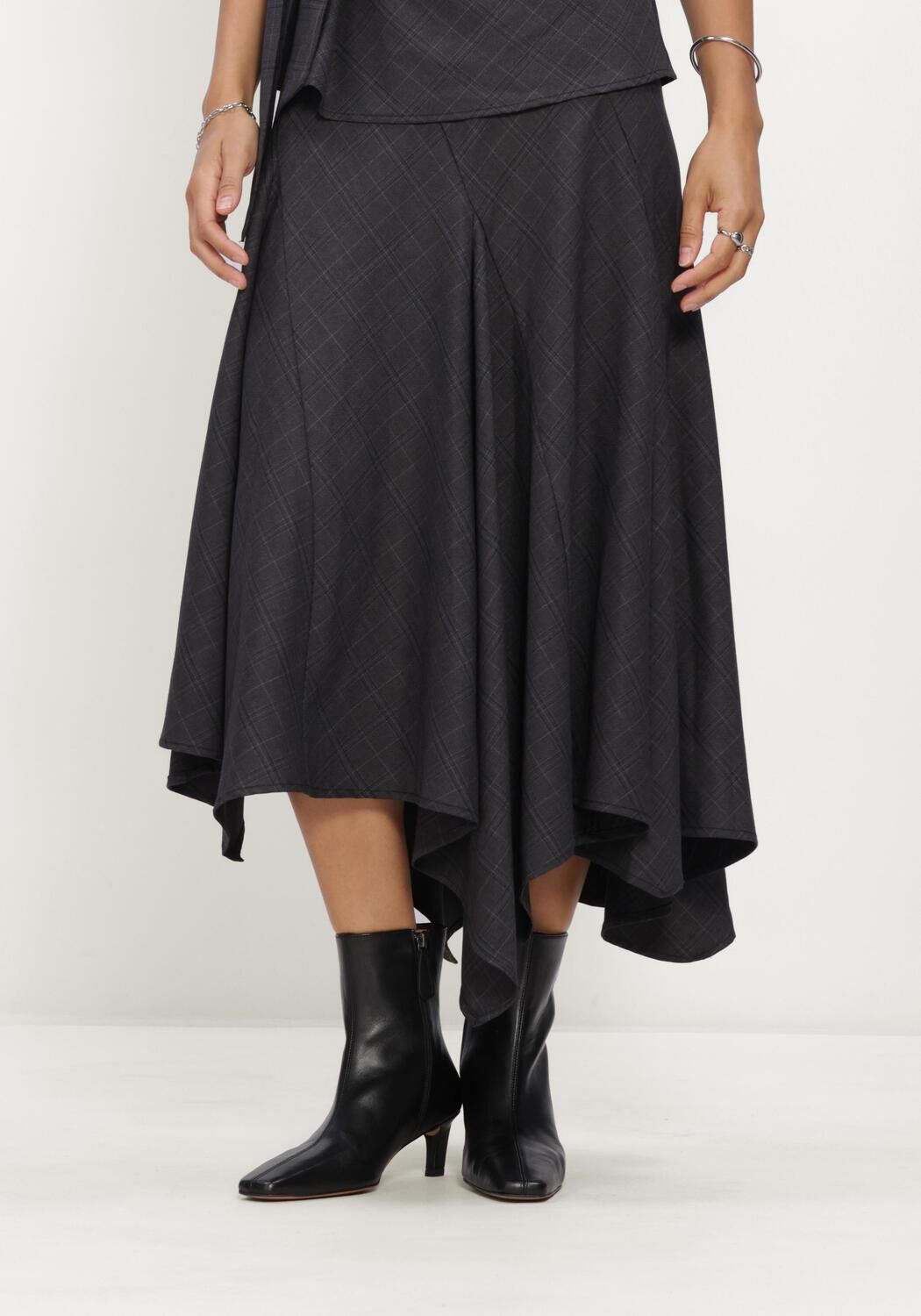 Dunkelgrau CO'COUTURE Midirock ELORACC CHECK ASYM SKIRT - large