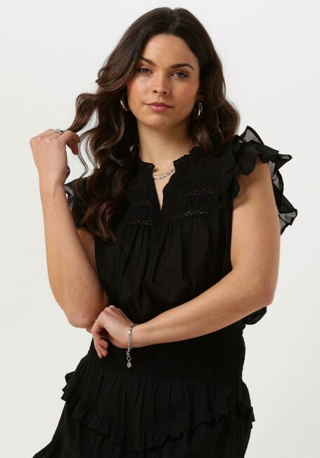 Schwarze NOTRE-V Top VOILE TOP SHORT SLEEVES - large