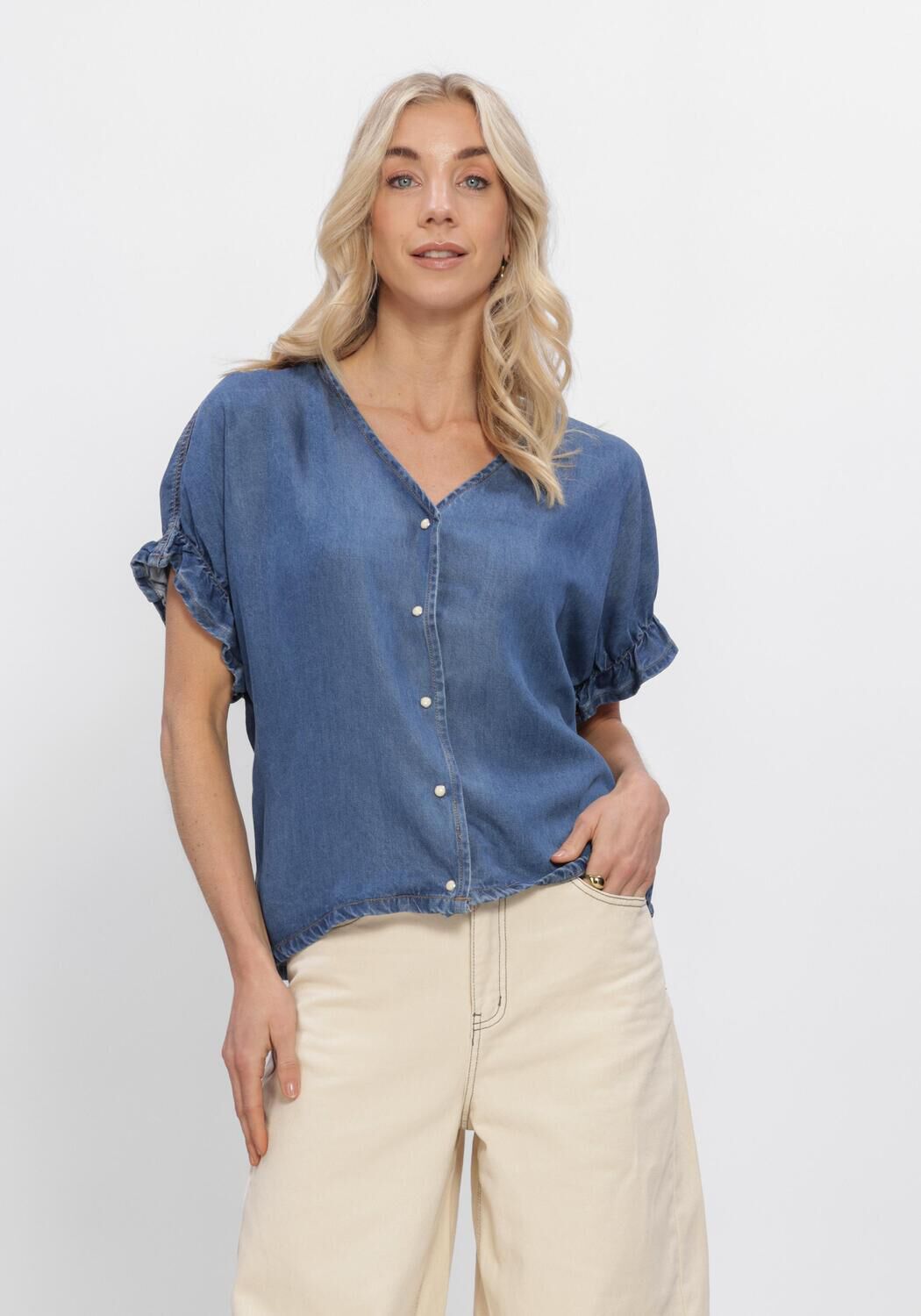 Blaue OBJECT Tops & T-shirts OBJFRAME 2/4 V-NECK RE TOP - large
