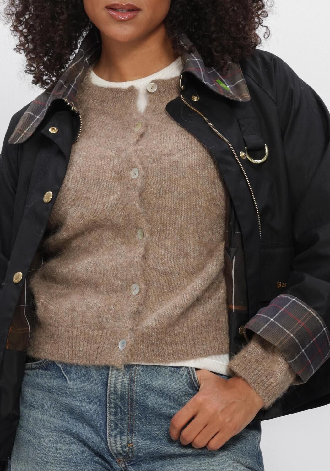 Schwarze BARBOUR Jack ICONS TARTAN COLLAR SPEY WAX JACKET - large
