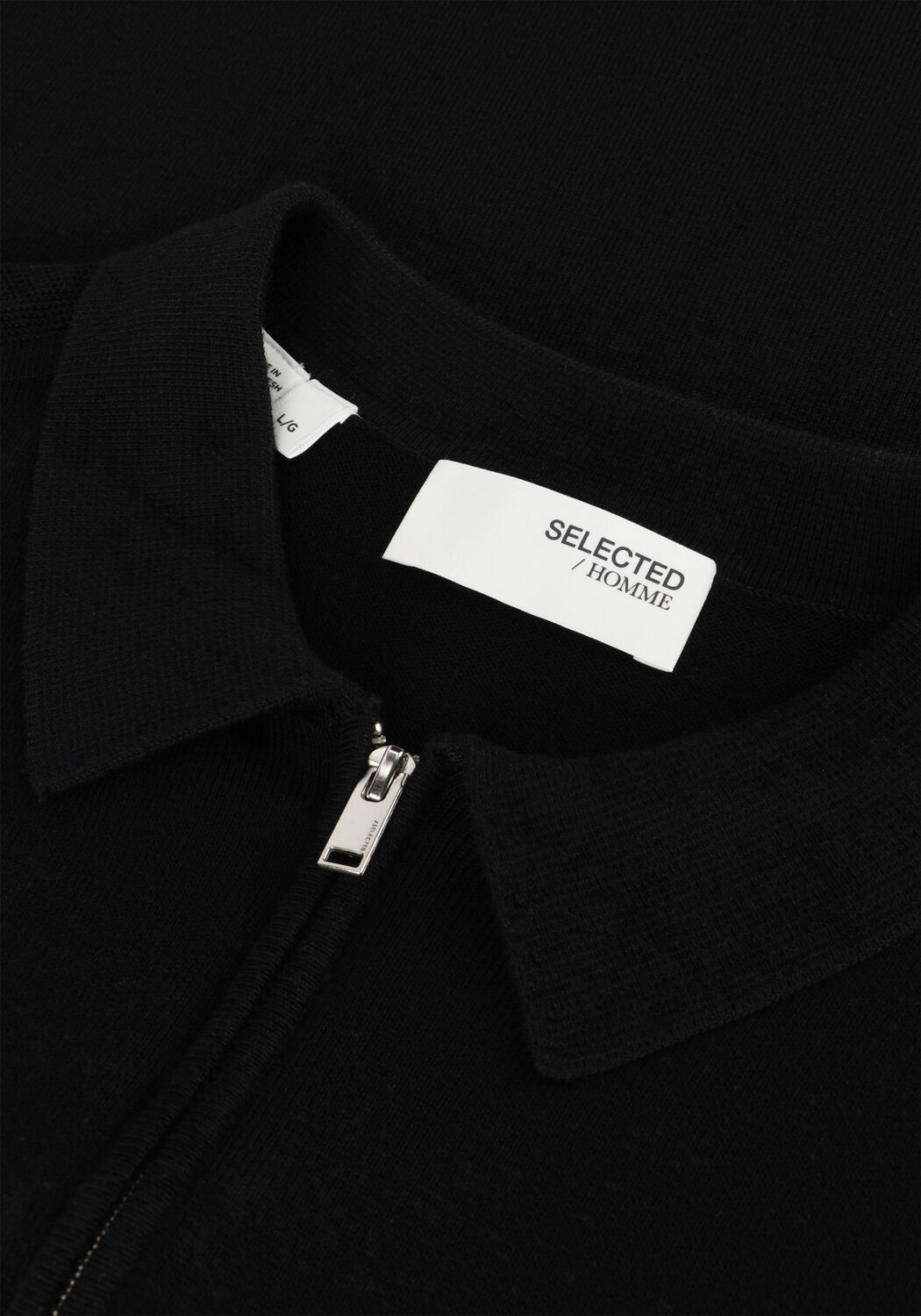 Schwarze SELECTED MEN Polo-Shirt SLHBERG LS HALF ZIP POLO - large