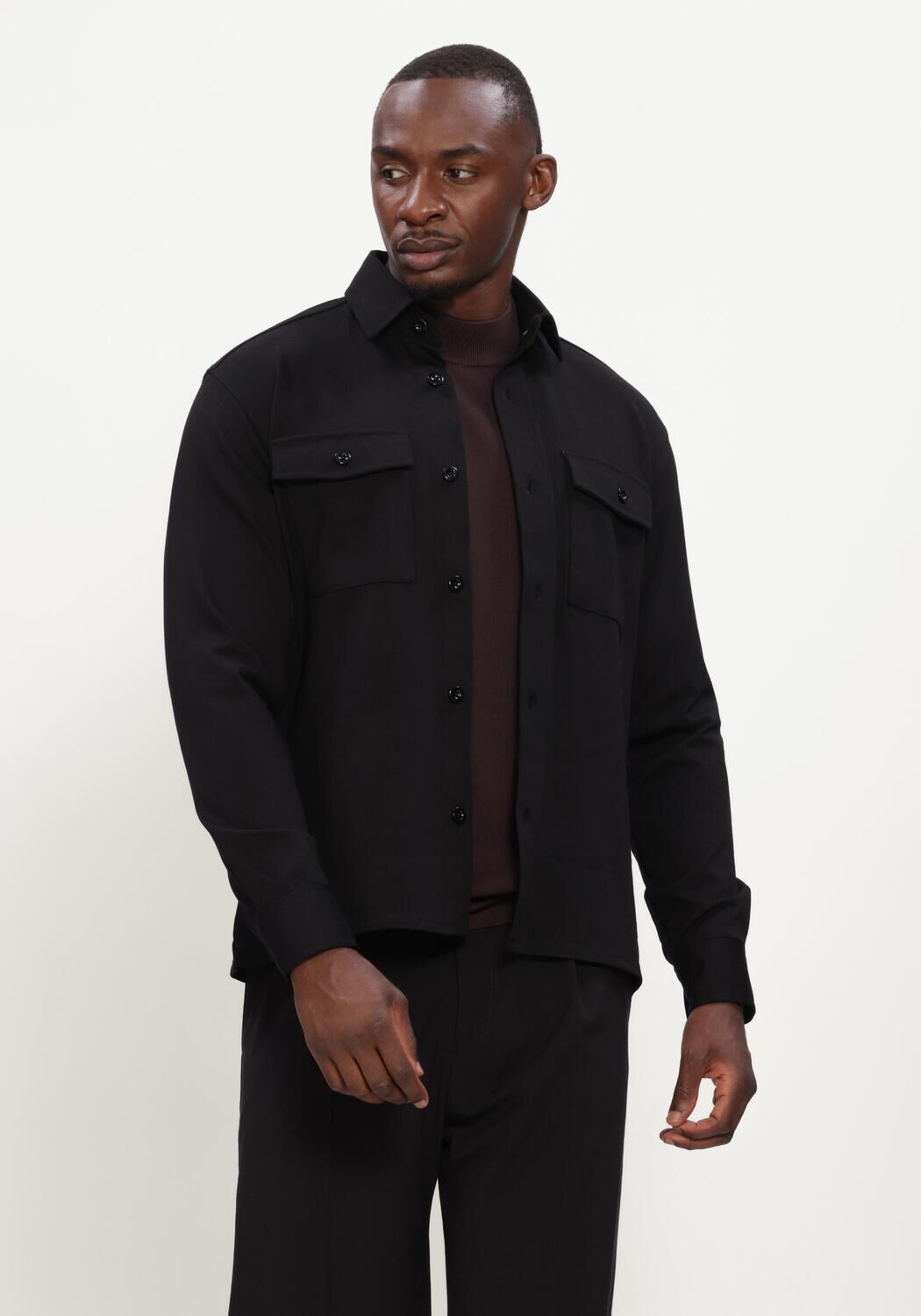 Schwarze GENTI Overshirts OVERSHIRT KNOOP - large