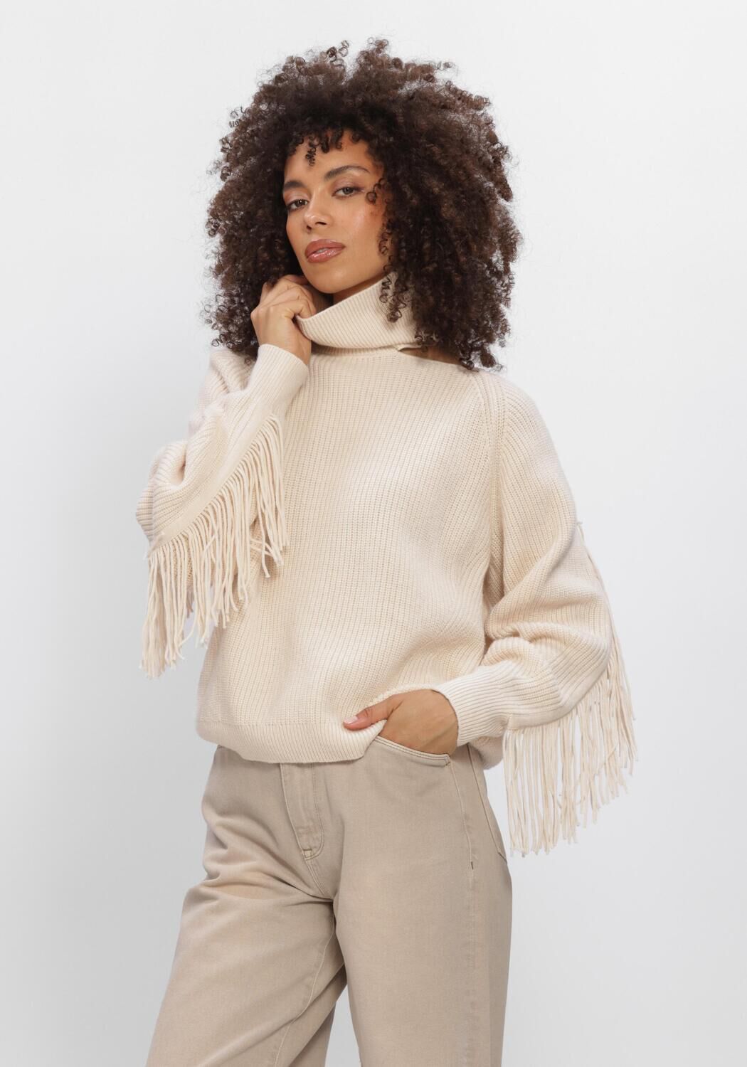 Creme DANTE6 Pullover SIEGA CUT-OUT FRINGE SWEATER - large