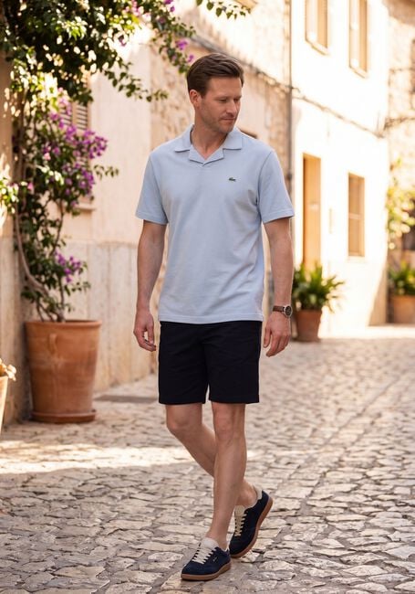 Hellblau LACOSTE Polo-Shirt CLASSIC FIT OPEN NECK COTTON LINEN BLEND POLO - large