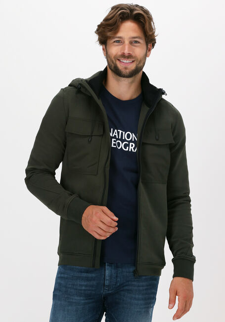 Grüne CAST IRON Strickjacke HOODED SLIM FIT COTTON INTERLO - large