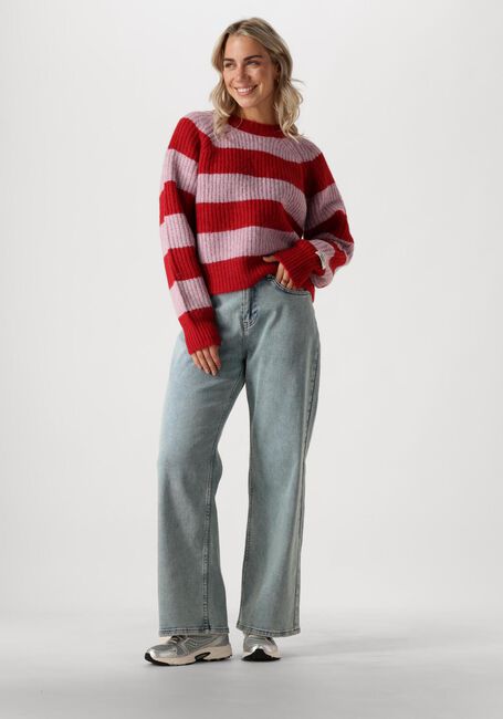 Rote COLOURFUL REBEL Pullover KINZA STRIPED KNITTED SWEATER - large