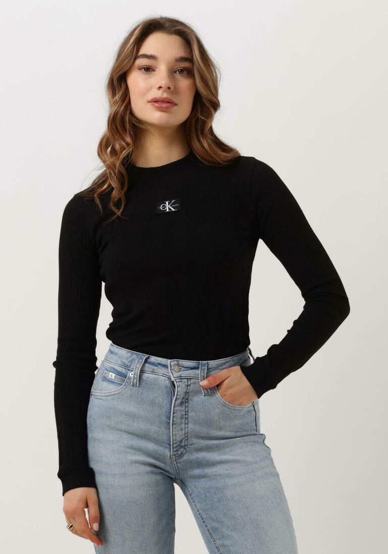 schwarze calvin klein badge rib long sleeve