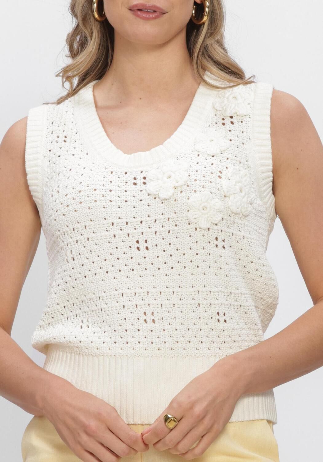 Beige SELECTED WOMEN Top SLFKARLA SL KNIT U-NECK TOP - large
