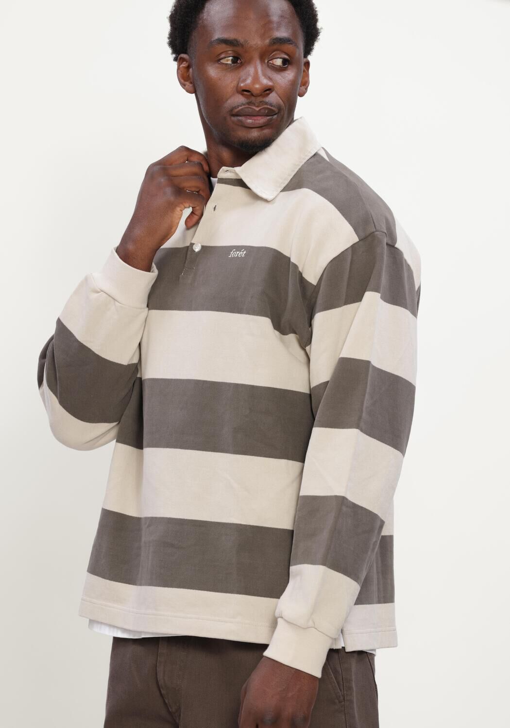 Braune FOR&Eacute;T Polo-Shirt MATCH RUGBY SWEATSHIRT WOOD STRIPE - large