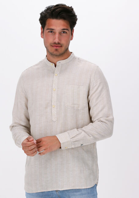 Sand DSTREZZED Casual-Oberhemd POLO SHIRT WITH MAO COLLAR LINEN STRIPE - large