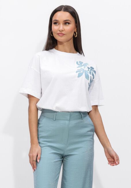 Wei&szlig;e JANSEN AMSTERDAM Blusen RILEY SHIRT CO 184 SHORT SLEEVE WIDE FIT SATIN EMBROIDERY FLOWER - large