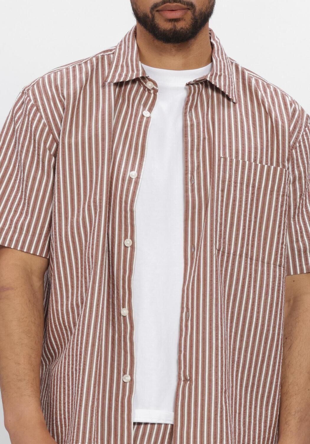 Beige SELECTED MEN Casual-Oberhemd SLHRLXSTUART SEERSUCKER SS  SHIRT - large