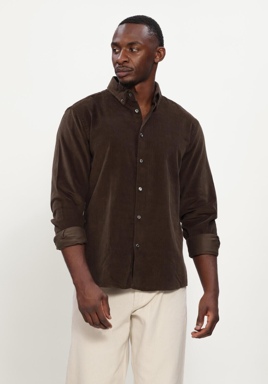 Braune SELECTED MEN Casual-Oberhemd SLMREGCOLE DANNI CORD BD LS SHIRT - large