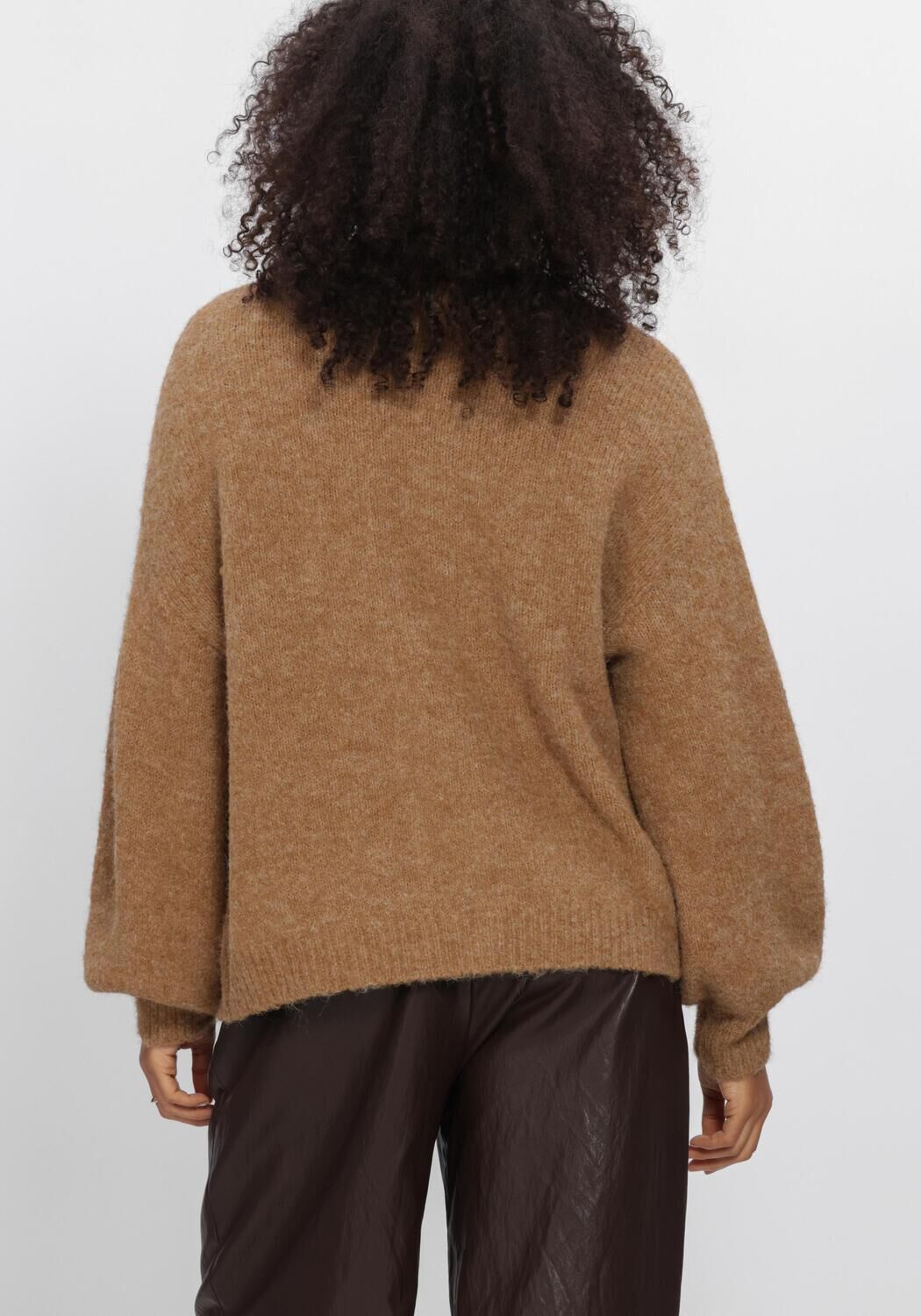 Camelfarbene SUMMUM Jack PUFF SLEEVE CARDIGAN COZY MELANGE KNIT - large