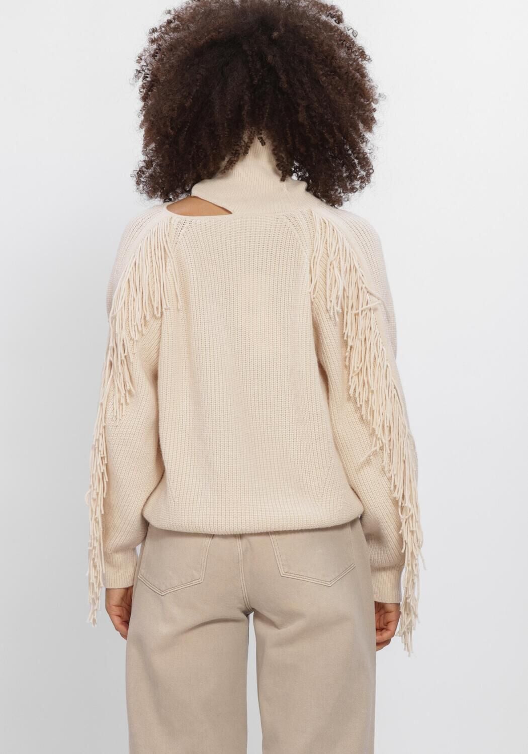 Creme DANTE6 Pullover SIEGA CUT-OUT FRINGE SWEATER - large