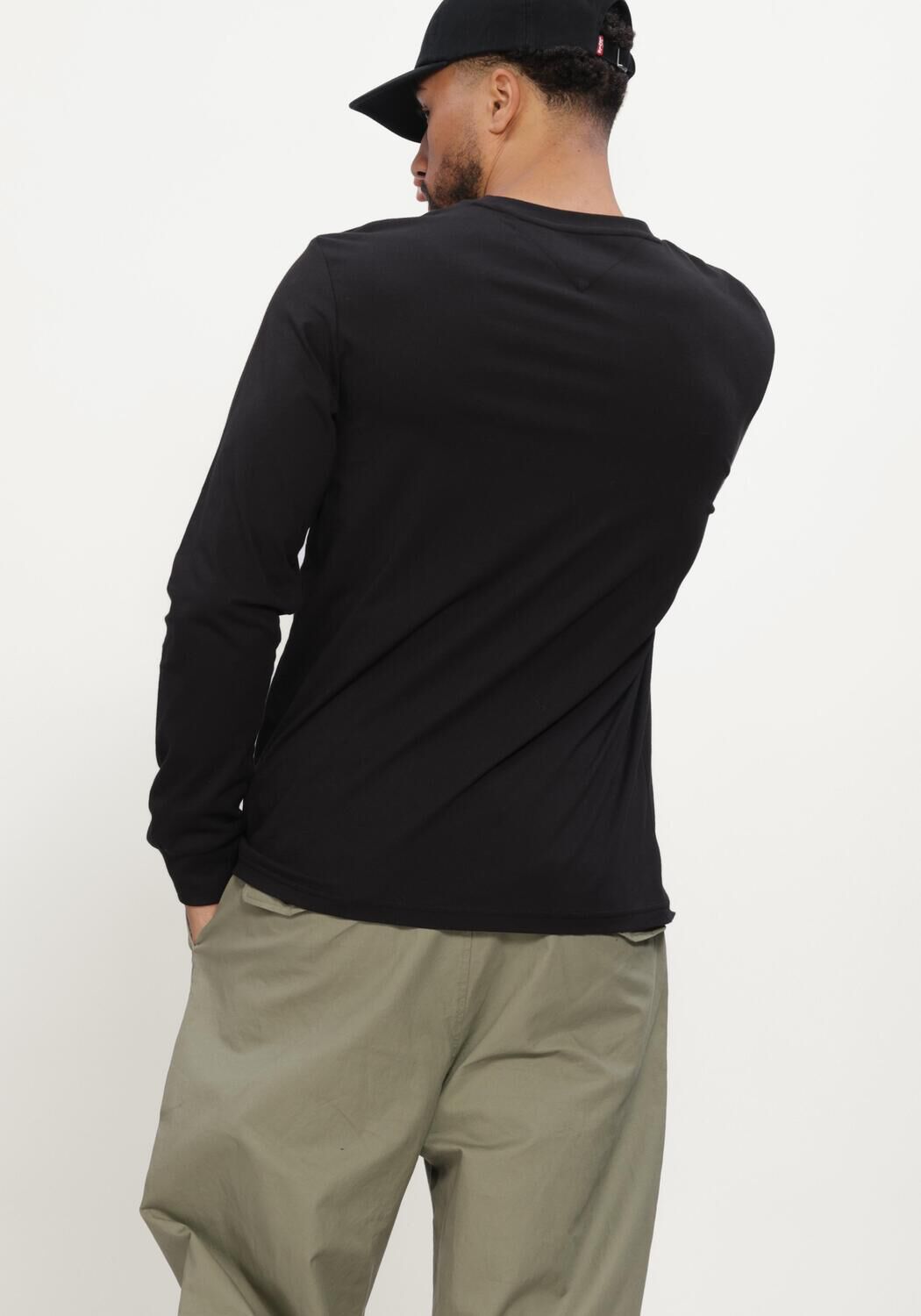 Schwarze TOMMY JEANS T-shirt TJM SLIM SIGNATURE CHEST TEE LS - large