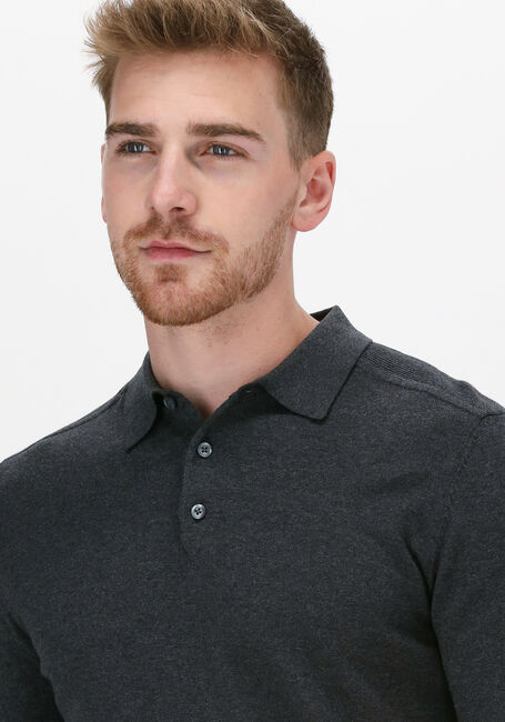 Graue SELECTED HOMME Polo-Shirt SLHBERG LS KNIT POLO NECK B NO - large