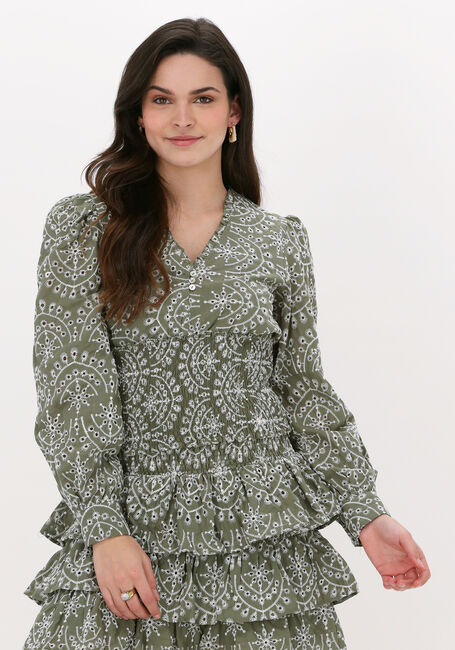 Gr&uuml;ne COLOURFUL REBEL Blusen BOWIE BRODERIE ANGLAISE SMOCK TOP - large