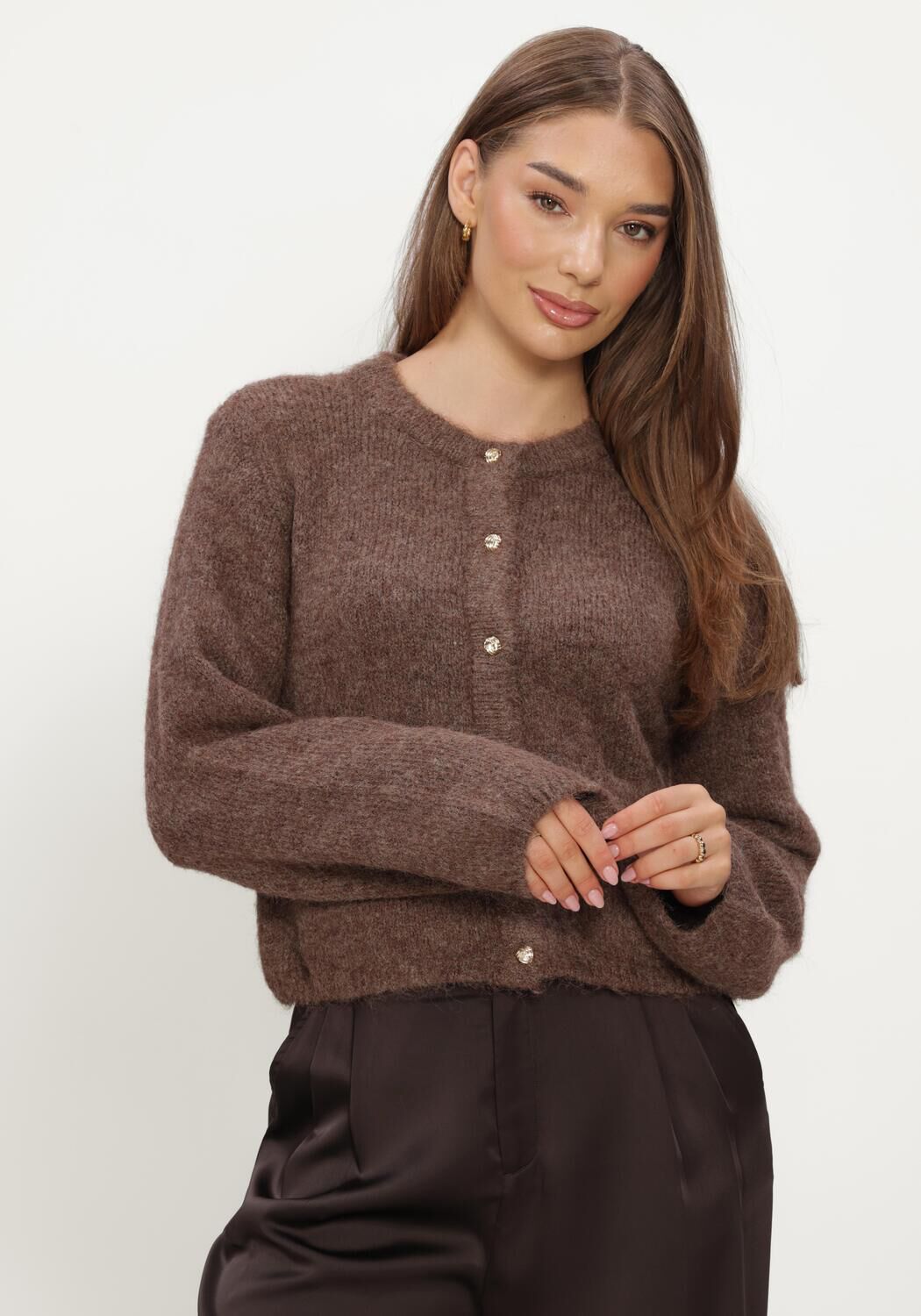Braune OBJECT Strickjacke OBJSAGGIA RE L/S KNIT CARDIGAN - large
