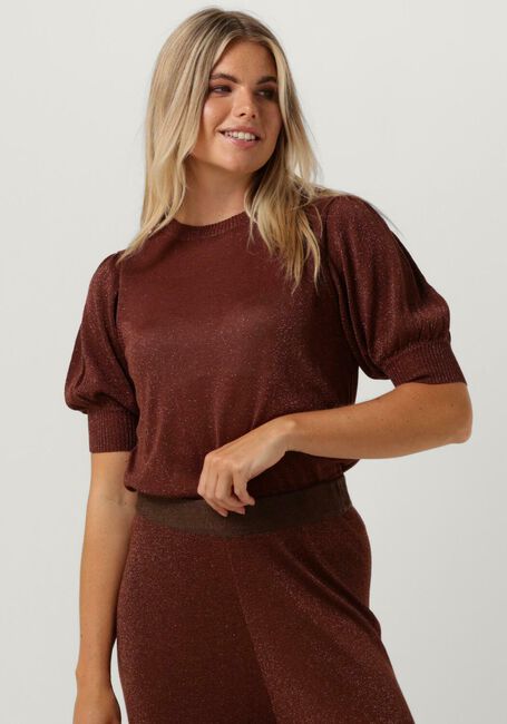 Braune MINUS T-shirt LIVA PUFF HALF SLEEVE METALLIC KNIT PULLOVER - large