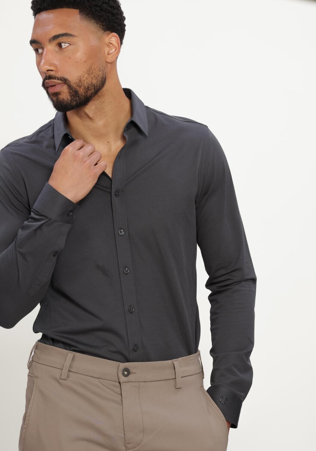 Dunkelgrau CAST IRON Casual-Oberhemd LONG SLEEVE SHIRT TECH FINE JERSEY - large