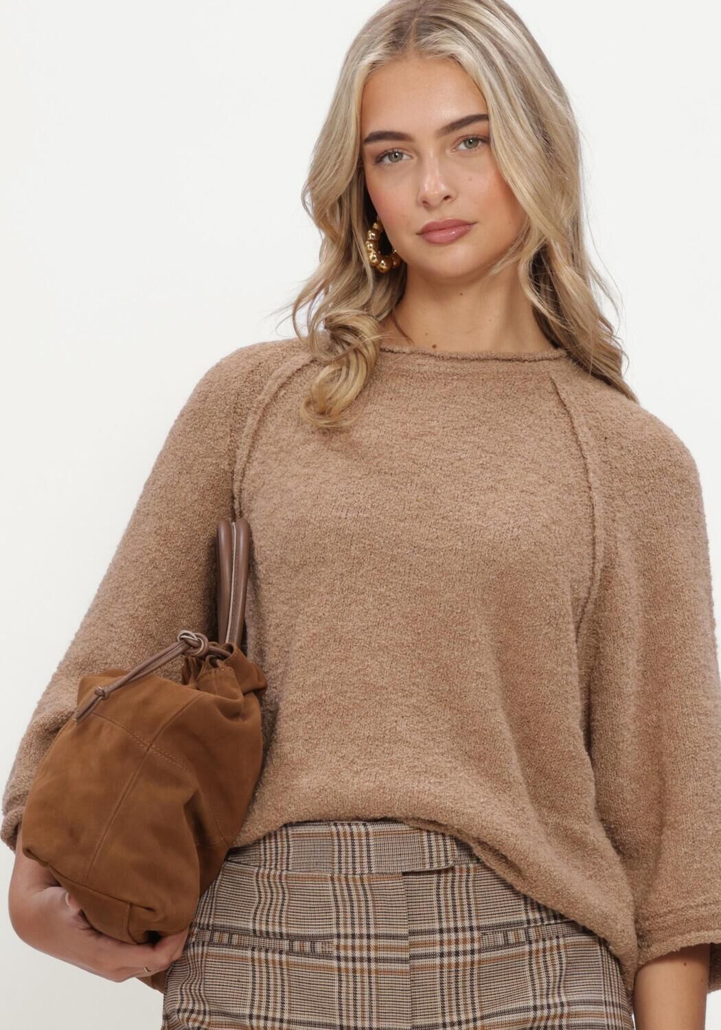Camelfarbene SIMPLE Pullover KNIT-KARM-BOU-26-3 - large